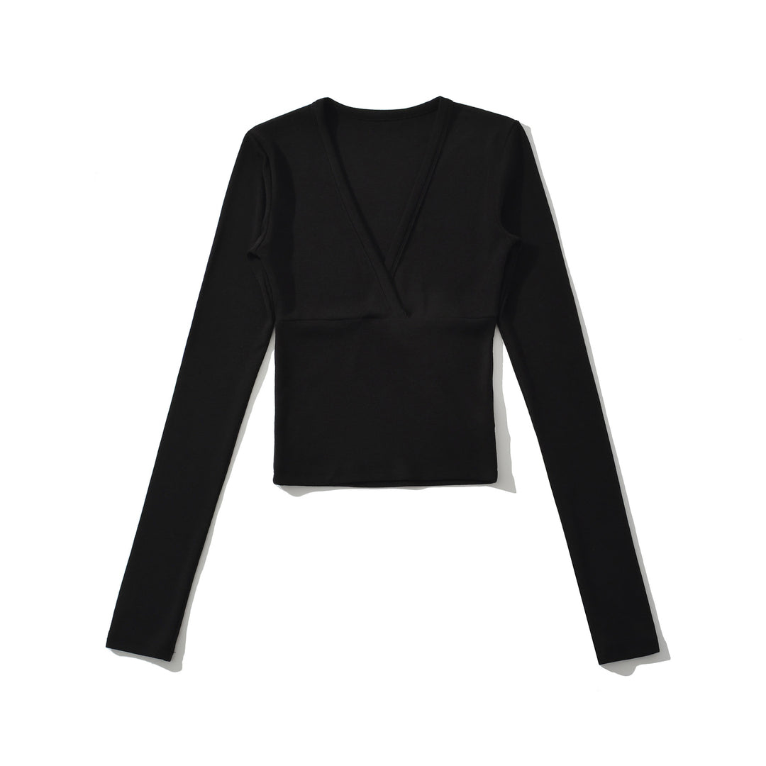 Damen langärmliges Oberteil mit V-Ausschnitt und tailliertem Schnitt Fudus