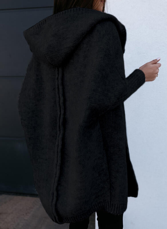 Damen Kapuzenstrickmantel mit seitlichen Schlitzen Fudus