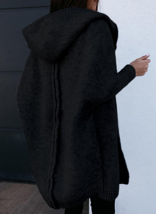 Damen Kapuzenstrickmantel mit seitlichen Schlitzen Fudus