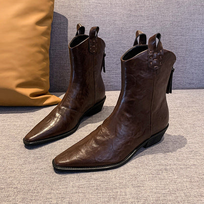 Fudus | Damen Elegante Chelsea Stiefeletten Mit Spitzem Zehen Design Und Robustem Blockabsatz