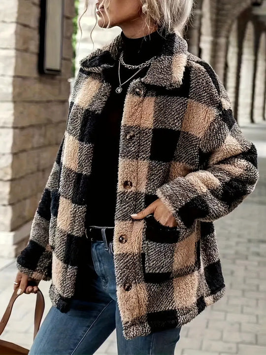 Damen Kuschelige Karofleecejacke im Casual-Stil Fudus