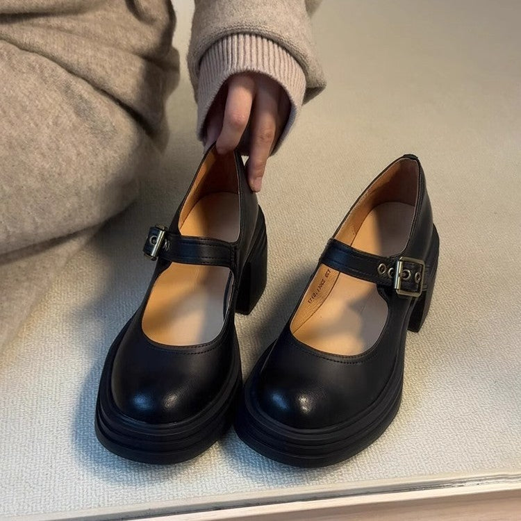 Damen Schuhe Chunky Absatz Verstellbare Schnalle