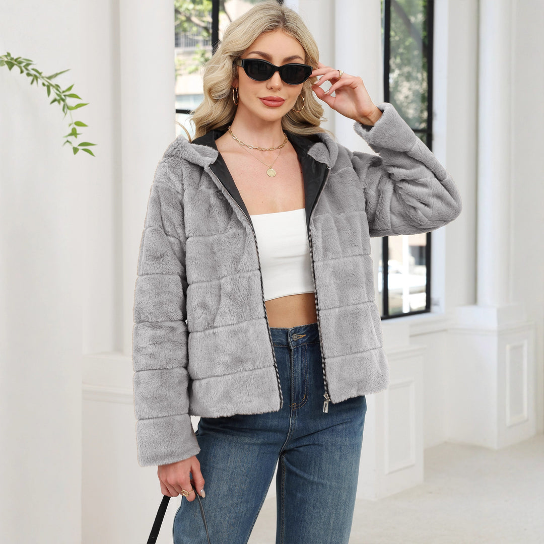 Damen Kuschelige Oversized-Fleecejacke mit Reißverschluss und Kapuze Fudus