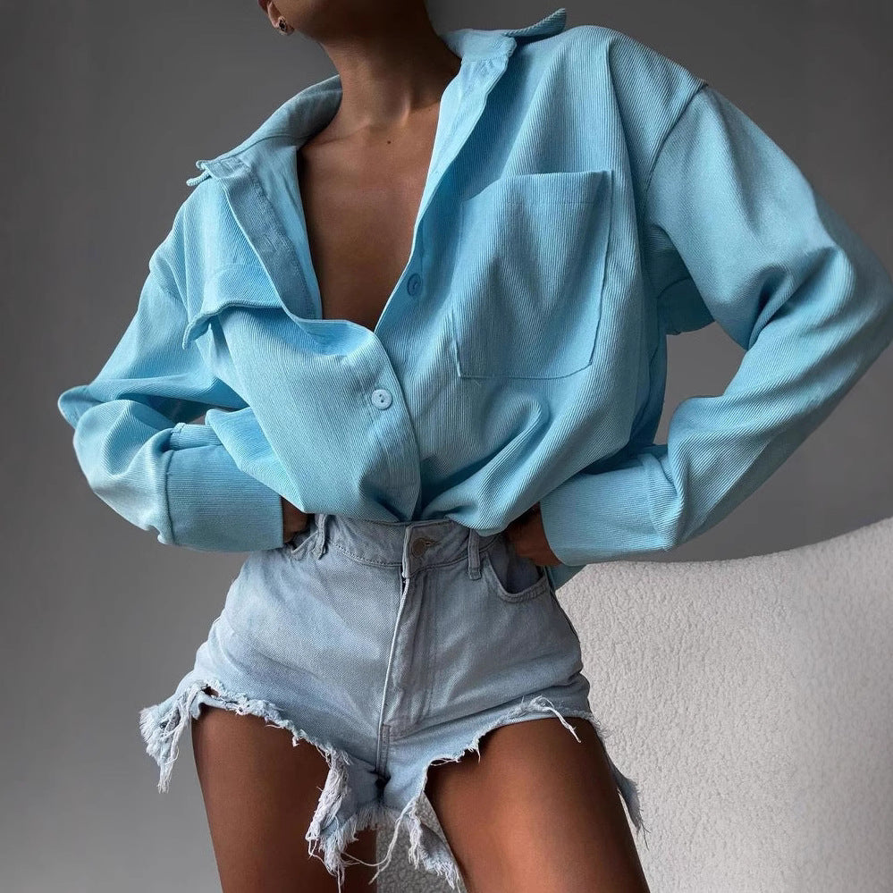 Damen lässige Hemdjacke aus weich strukturiertem Material Fudus