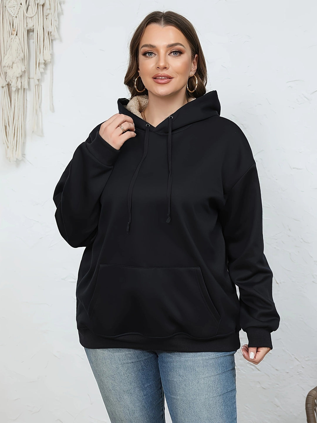 Damen kuscheliger Fleece-Hoodie mit doppellagigem Kragen Fudus