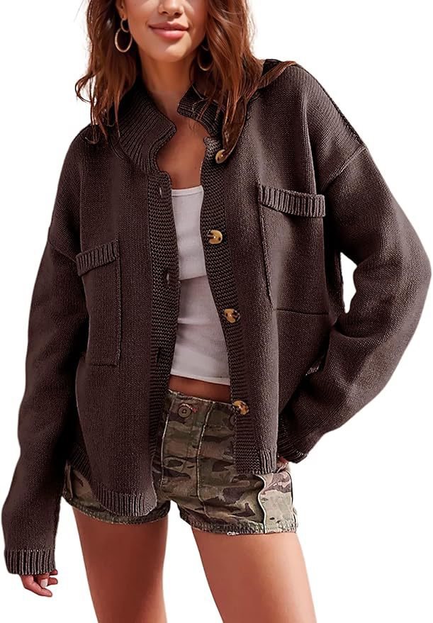 Damen lässige Strickjacke mit besonderen Knopfdetails Fudus