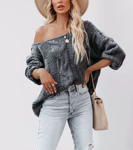 Damen Grobstrickpullover mit schulterfreiem Design Fudus