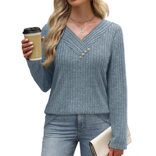 Damen Langärmliges V-Ausschnitt Oberteil Fudus