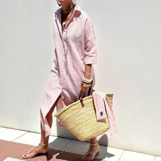 Damen Langarm-Hemdblusenkleid mit seitlichem Schlitz und Kordelzug Fudus