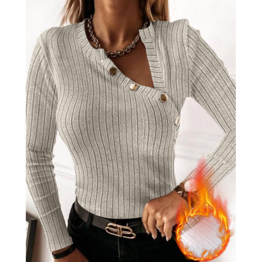 Damen Langarmshirt mit modischem Knopfdetail und Rippstruktur Fudus