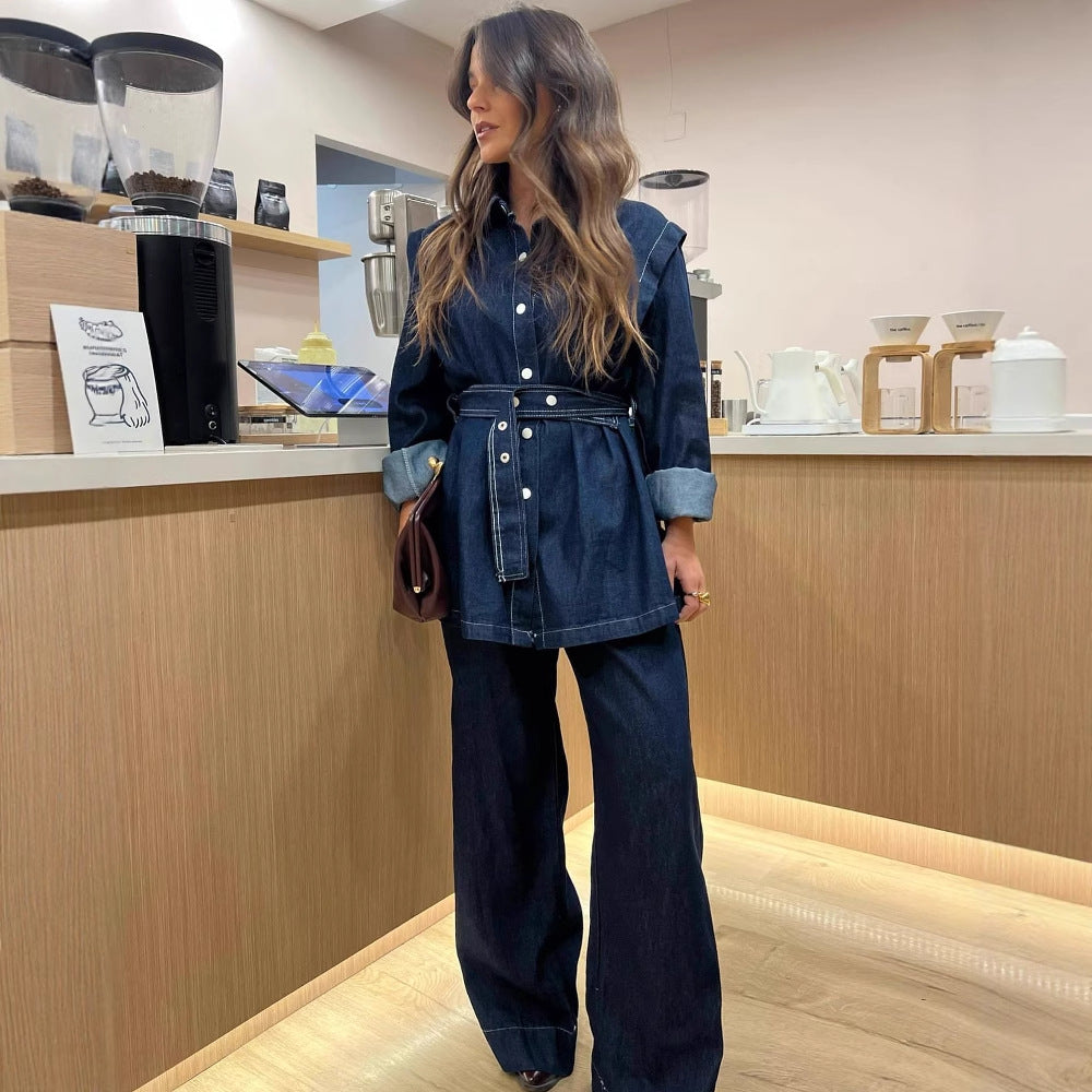 Damen Jeansjacke mit taillierbarem Gürtel Fudus