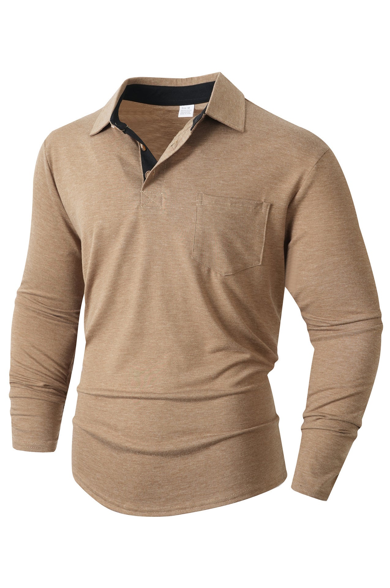 Herren lässiges Langarm-Polo mit innovativem Kragen-Design und praktischer Brusttasche Fudus