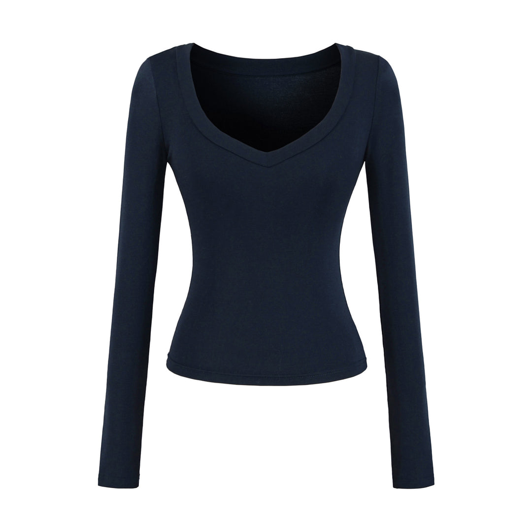 Damen langärmliges Slim-Fit Oberteil mit V-Ausschnitt Fudus