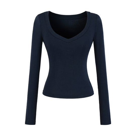 Damen langärmliges Slim-Fit Oberteil mit V-Ausschnitt Fudus