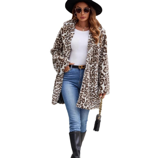 Damen Modischer Leopardenfell Mantel Fudus
