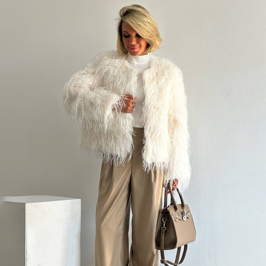 Damen kuschelige Fleecejacke mit einzigartigem Strickmuster Fudus