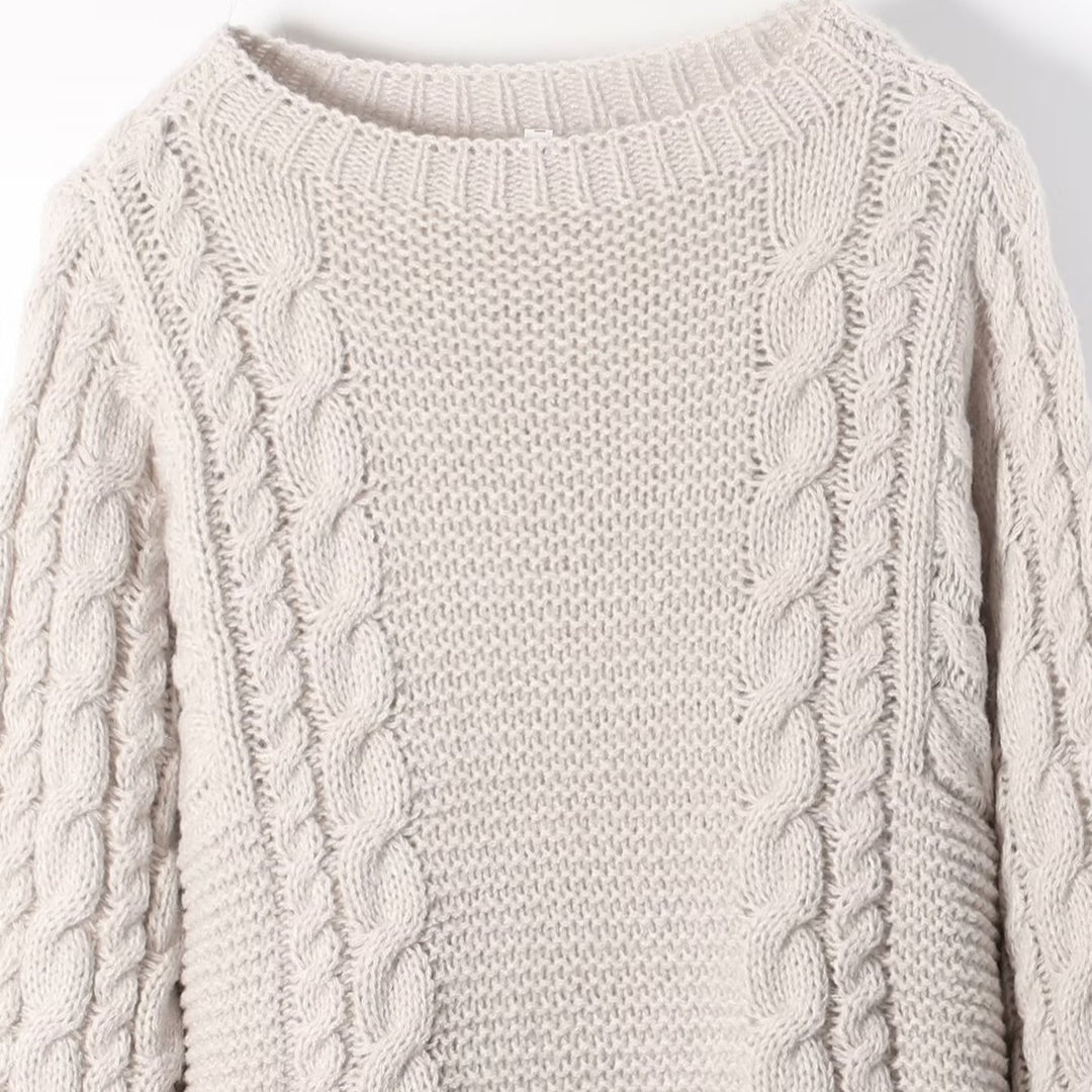 Damen kuscheliger Strickpullover mit Zopfmuster Fudus