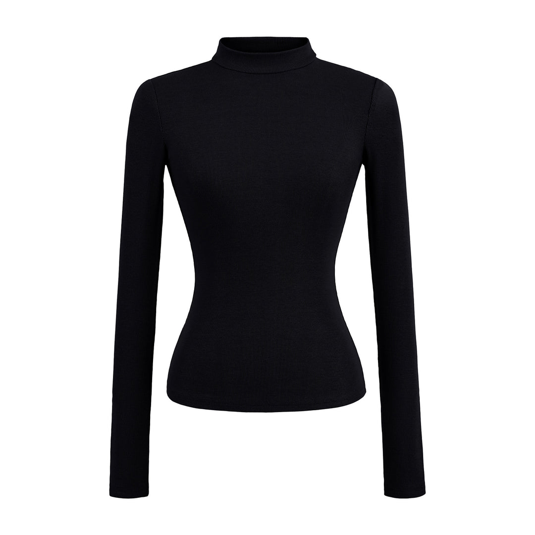 Damen langärmliges Rippoberteil mit hohem Kragen Fudus