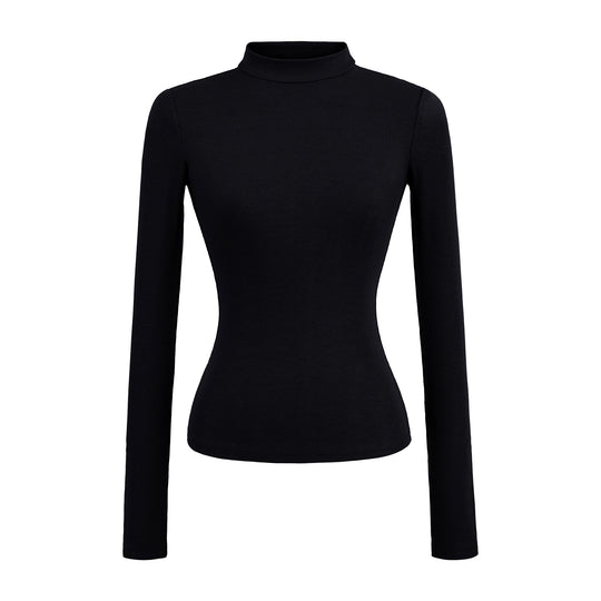Damen langärmliges Rippoberteil mit hohem Kragen Fudus