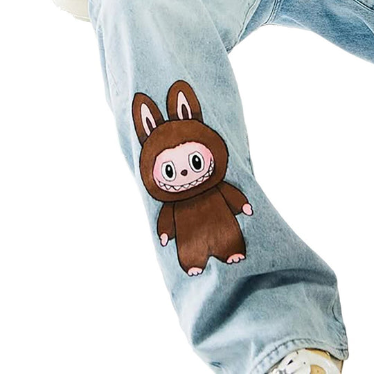 Damen lässige Jeans mit einzigartigem Tiermotiv Fudus