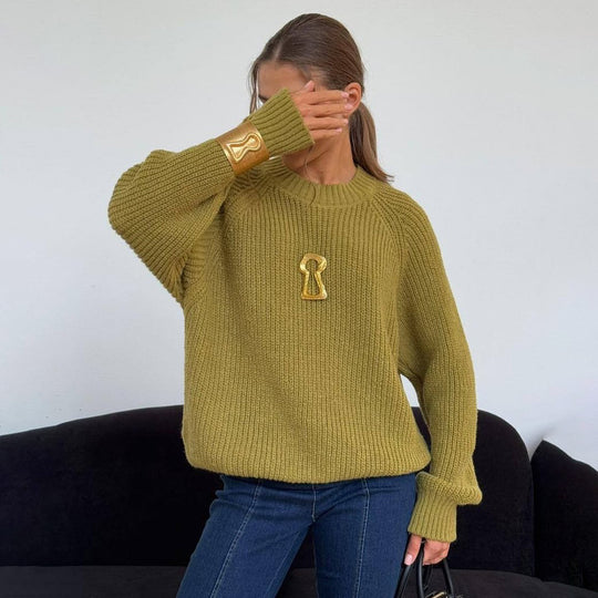 Damen Grobstrickpullover mit lässigem Schnitt und Raglanärmeln Fudus
