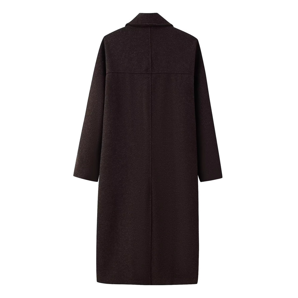 Damen klassischer Wollmantel mit doppelter Knopfreihe und großem Revers Fudus