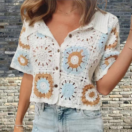 Damen Häkeljacke mit applikativen Elementen Fudus