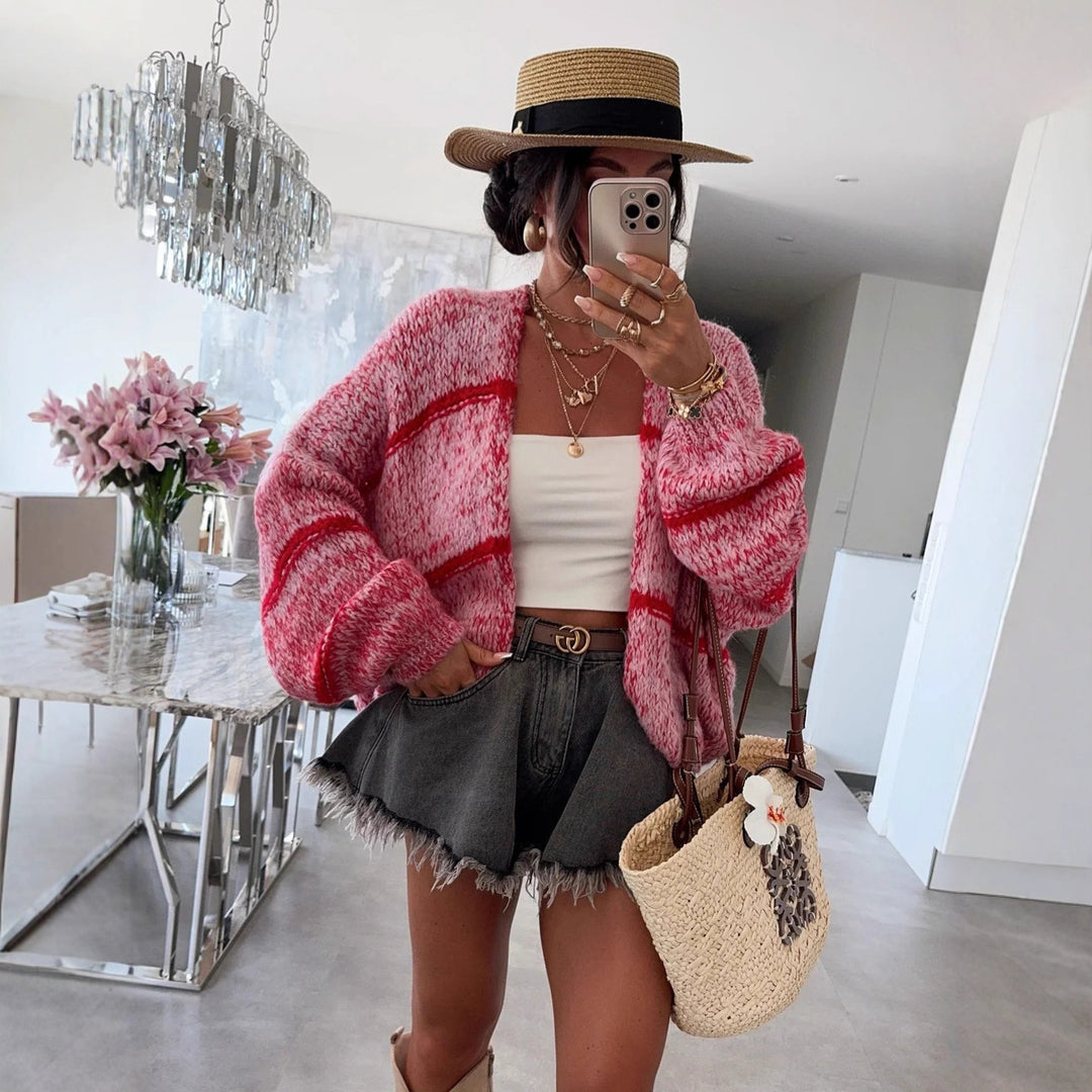 Damen Grobstrickjacke mit lässigem Schnitt und modischem Streifenmuster Fudus