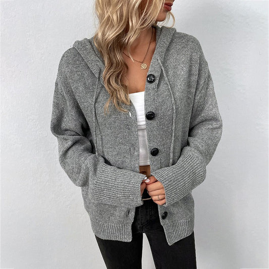 Damen Hoodie-Cardigan mit Knopfverschluss und großzügigen Ärmeln Fudus