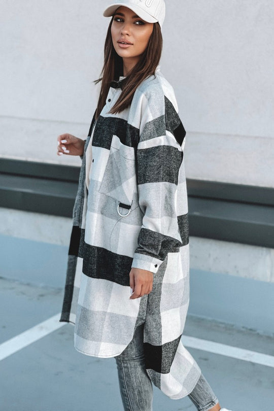 Damen Karierte Hemdblusenshirt mit längerem Schnitt Fudus