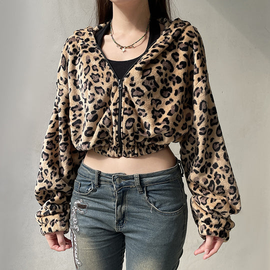 Damen modischer Marquis-Stil Hoodie mit Leopardenmuster Fudus