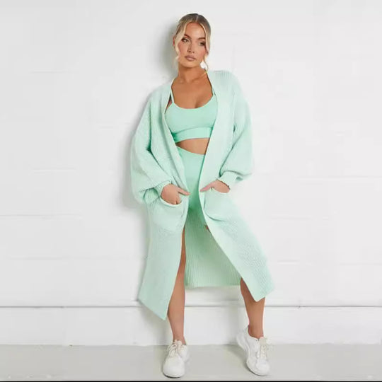 Damen Langstrickjacke mit grober Maschenstruktur und praktischen Taschen Fudus