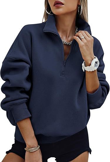 Damen Kapuzensweatshirt mit kurzem Reißverschluss und überschnittenen Schultern Fudus