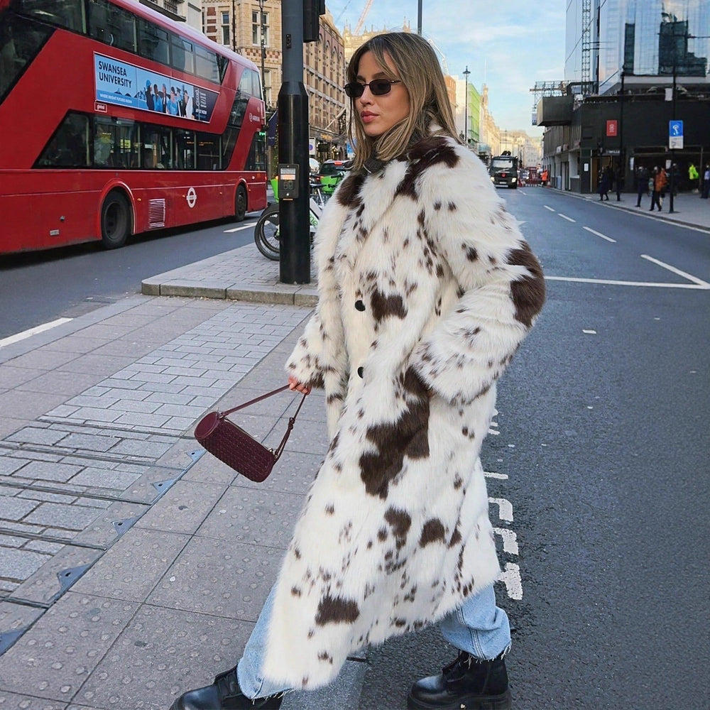 Damen Langhaarmantel mit modischem Punktdesign Fudus