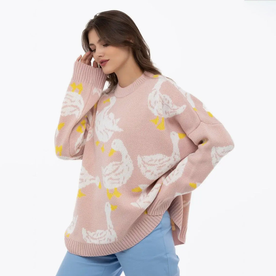 Damen kuscheliger Strickpullover mit Tiermotiv Fudus