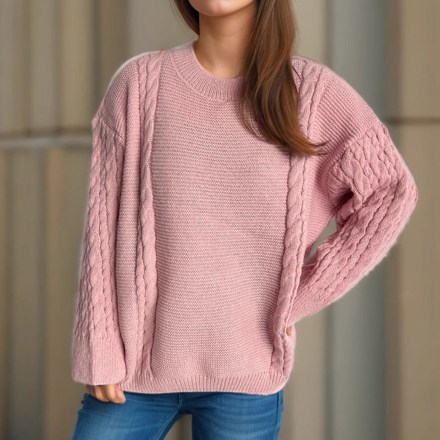 Damen Grobstrickpullover mit eleganten Zopfmuster und lässigem Schnitt Fudus