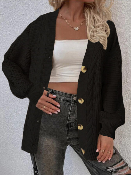 Damen Grobstrickcardigan mit Knopfdetails und Zopfmuster Fudus