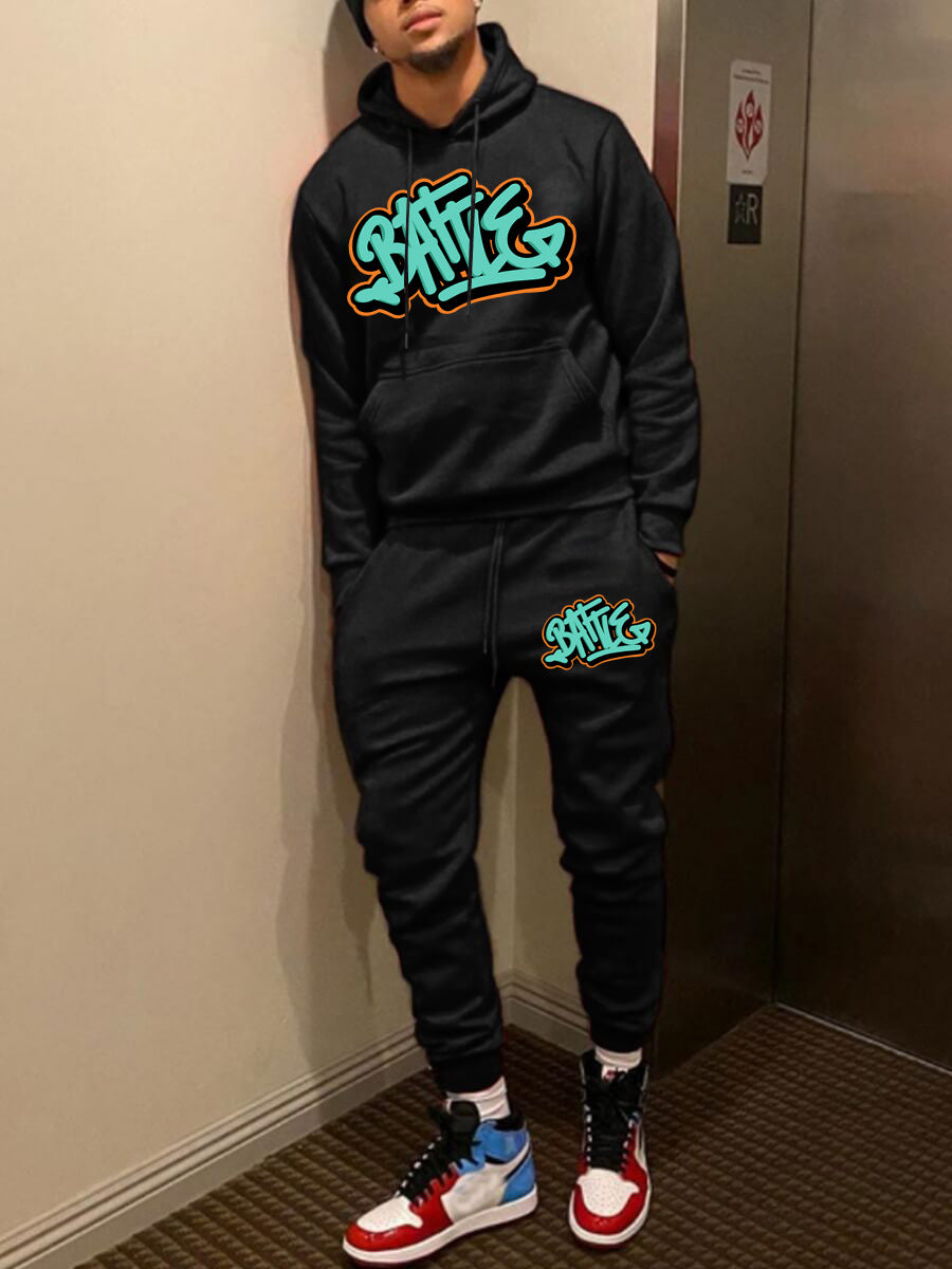 Damen Kapuzenpullover und Jogginghose Set mit urbanem Graffiti-Design Fudus