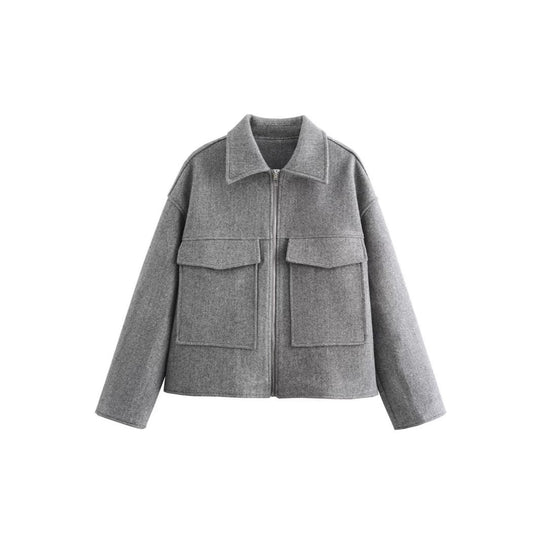 Damen lässige Jacke mit aufgesetzten Taschen und Reißverschluss Fudus