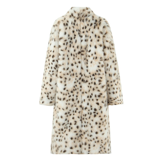 Damen Kunstfellmantel mit elegantem Leopardenmuster Fudus