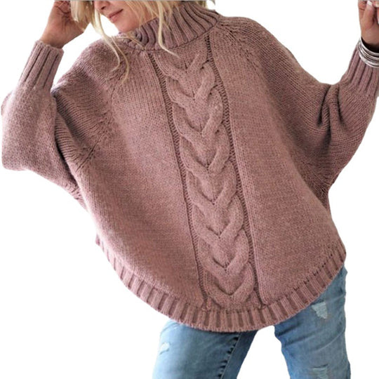 Damen Kuscheliger Pullover mit Zopfmuster und hohem Kragen Fudus