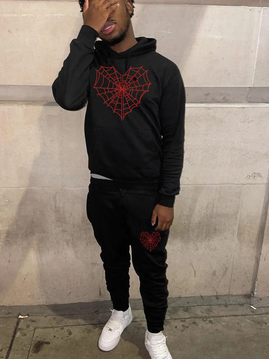 Damen Kapuzenpullover und Jogginghose Set mit kreativem Spinnennetz-Motiv Fudus