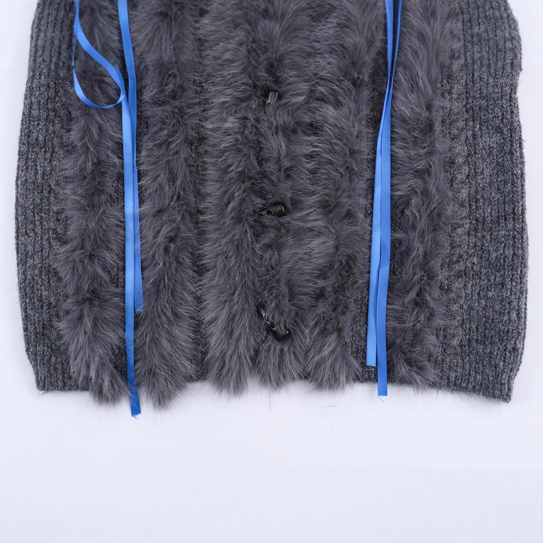 Damen kuschelige und stylische Kunstfelljacke mit eleganten Schnürdetails Fudus