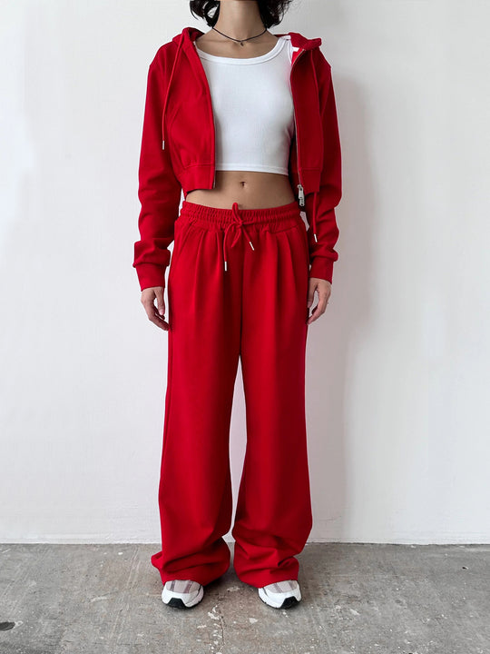 Damen modischer Cropped Hoodie und weit geschnittene Jogginghose Set Fudus