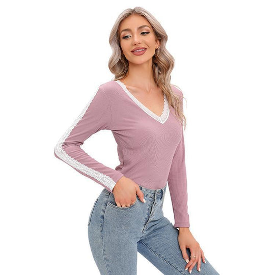 Damen Langarmbody mit Spitzenverzierungen Fudus