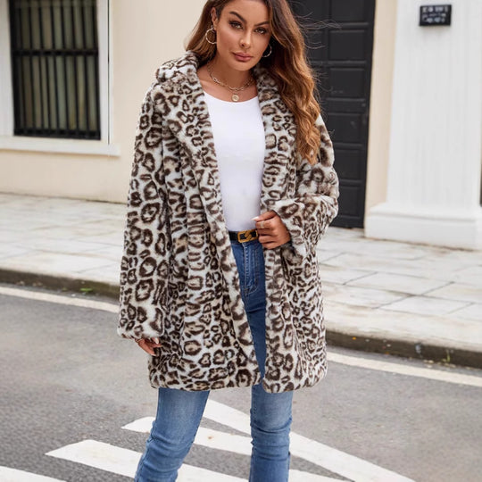Damen Modischer Leopardenfell Mantel Fudus
