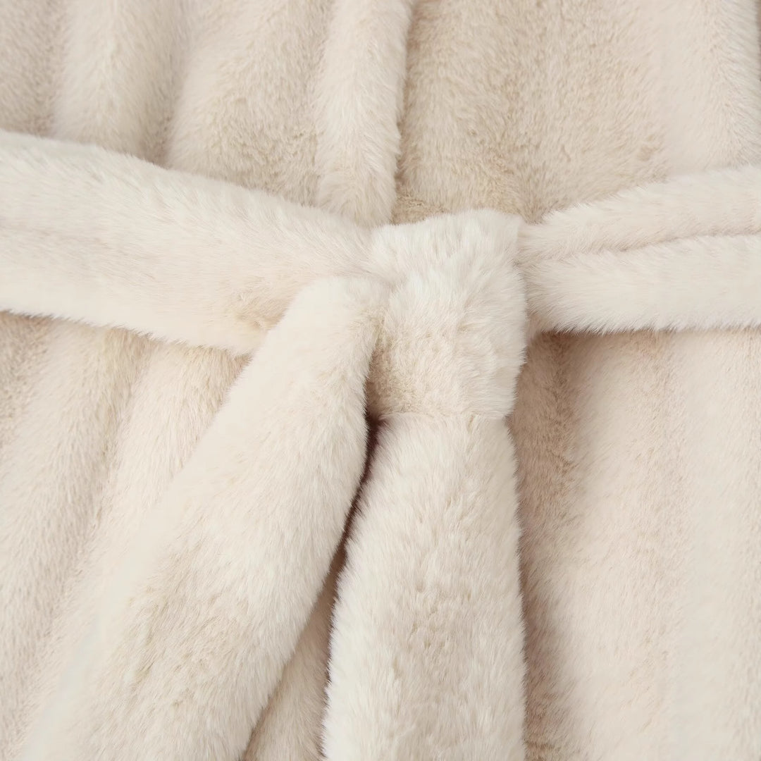 Damen Kunstfelljacke mit Gürtel und weichem Kragen Fudus