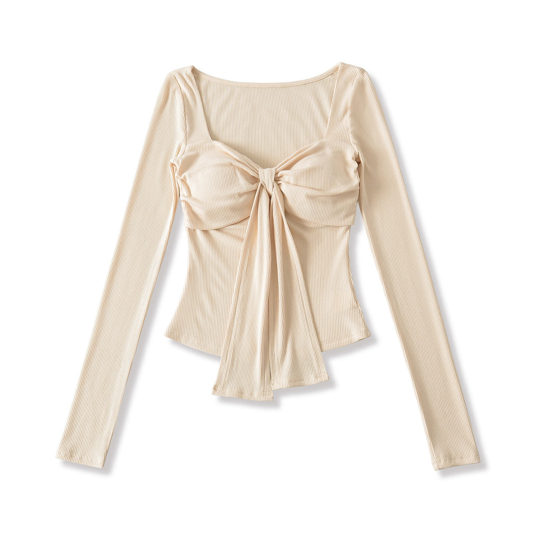 Damen langärmliges Oberteil mit dekorativem Knoten Fudus
