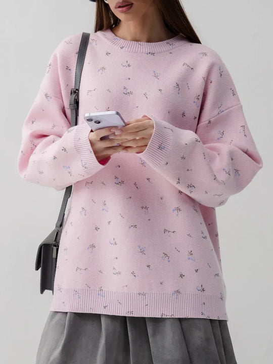 Damen kuscheliger Strickpullover mit floralem Muster Fudus