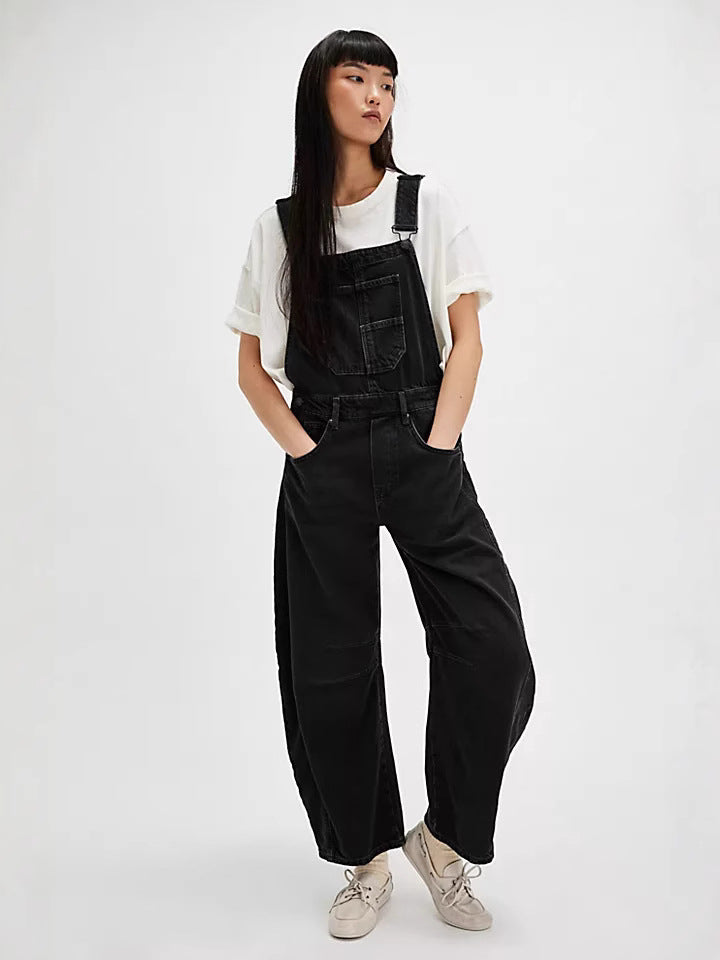 Damen Latzhose im lässigen Oversized-Stil mit praktischen Taschen und modischen Akzenten Fudus